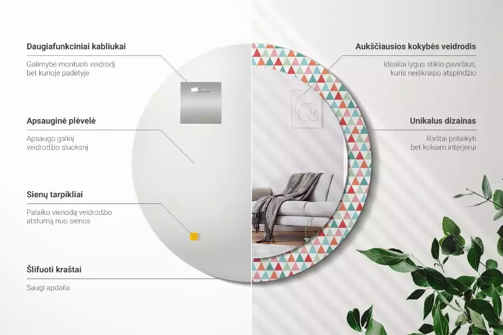 Lustro ścienne dekoracyjne o okrągłym kształcie z geometrycznym wzorem