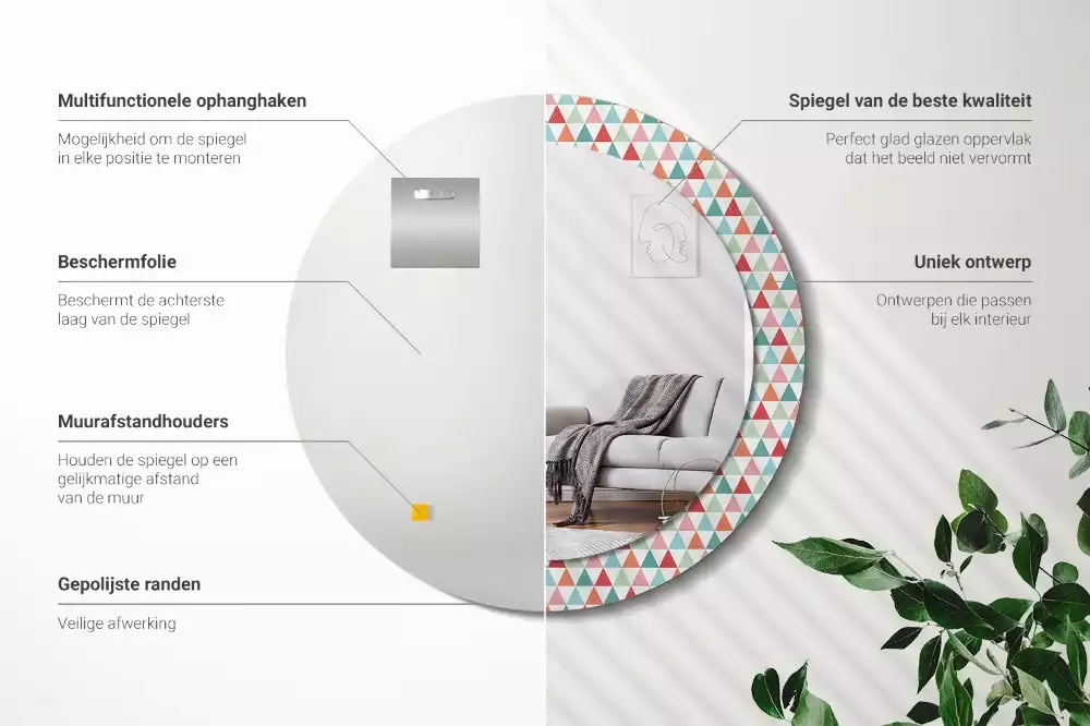 Lustro ścienne dekoracyjne o okrągłym kształcie z geometrycznym wzorem