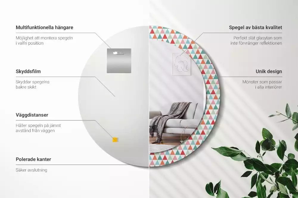 Lustro ścienne dekoracyjne o okrągłym kształcie z geometrycznym wzorem