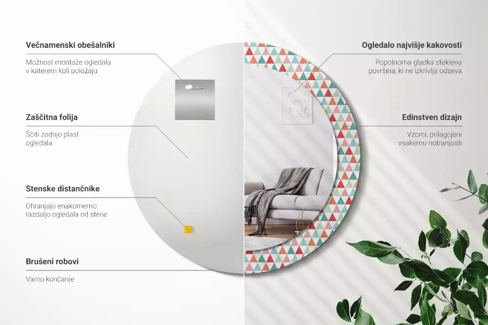 Lustro ścienne dekoracyjne o okrągłym kształcie z geometrycznym wzorem