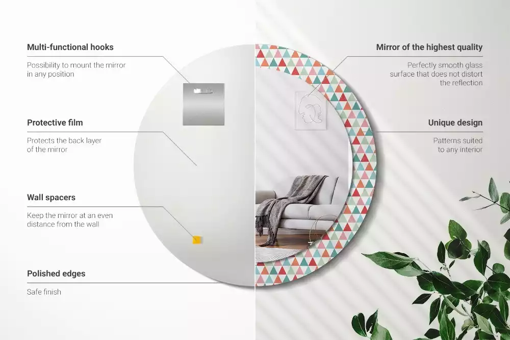 Lustro ścienne dekoracyjne o okrągłym kształcie z geometrycznym wzorem