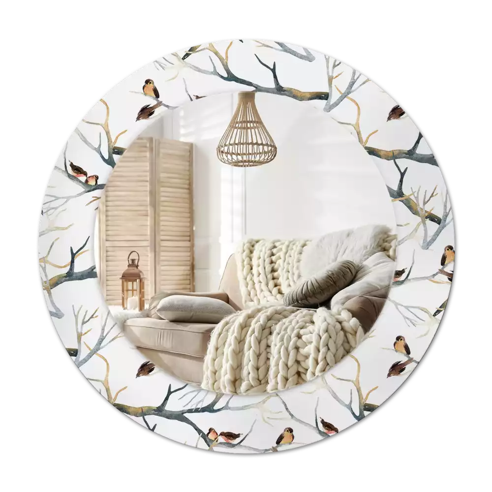 Lustro z drukowaną ramką z motywem wróbelków i gałęzi