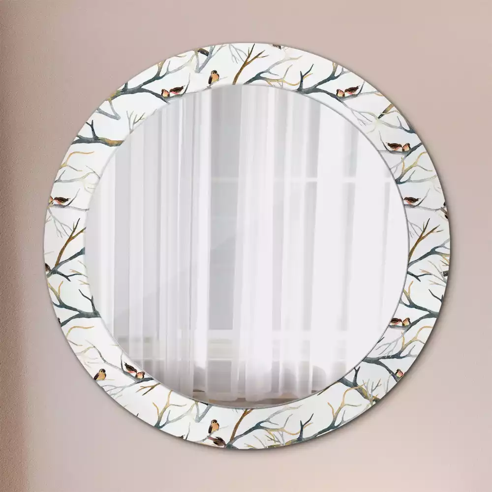 Lustro z drukowaną ramką z motywem wróbelków i gałęzi