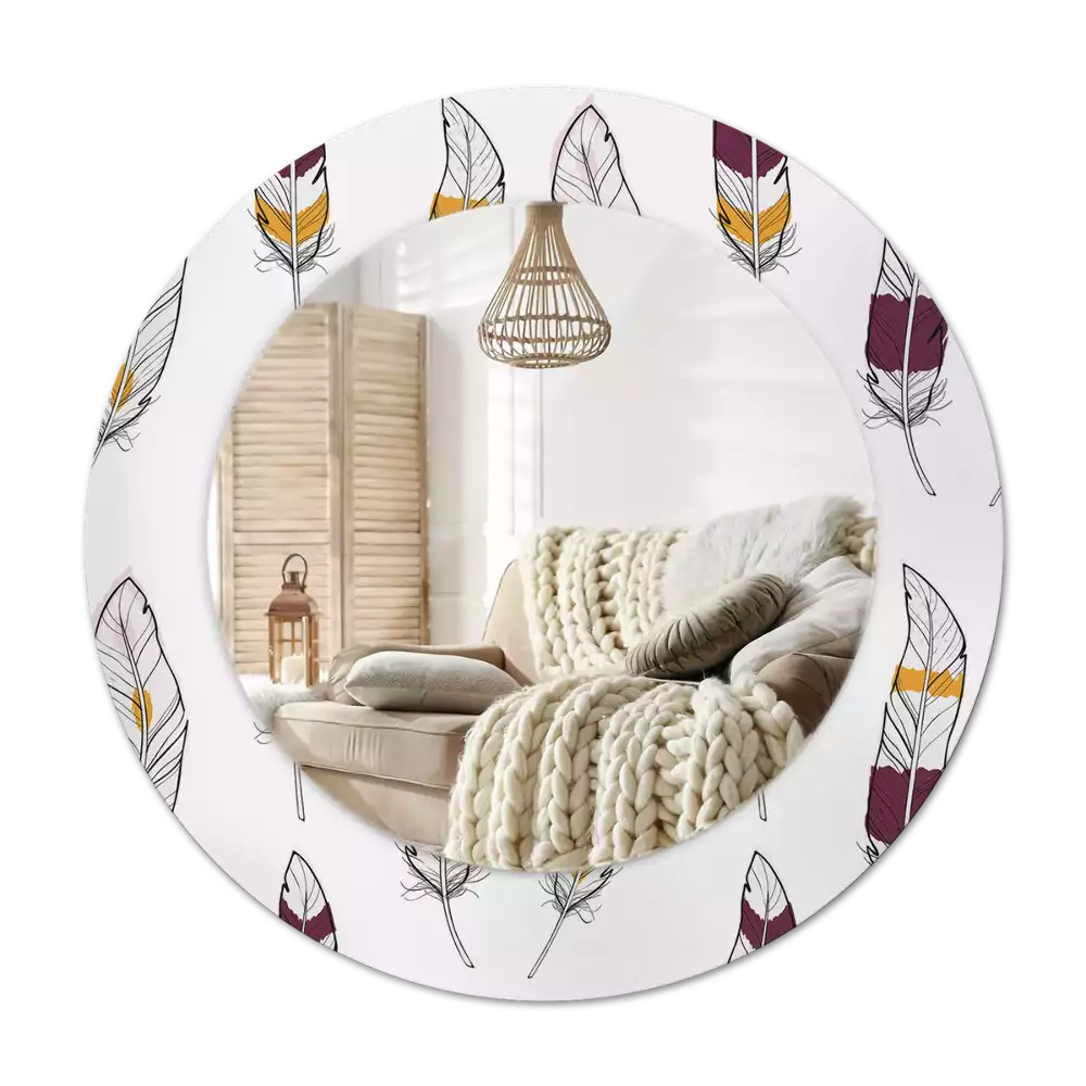 Lustro z drukowaną ramką w motywie piór