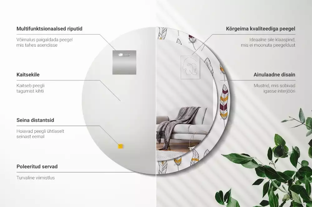 Lustro z drukowaną ramką w motywie piór