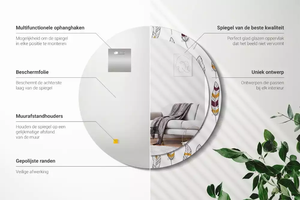 Lustro z drukowaną ramką w motywie piór