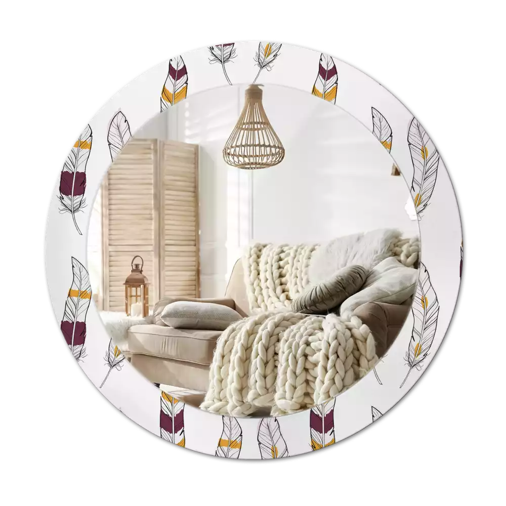 Lustro z drukowaną ramką w motywie piór