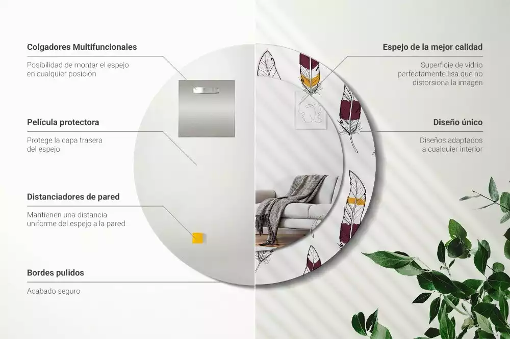 Lustro z drukowaną ramką w motywie piór