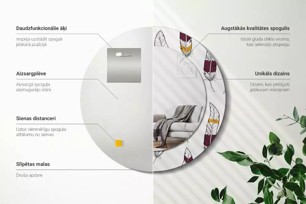 Lustro z drukowaną ramką w motywie piór