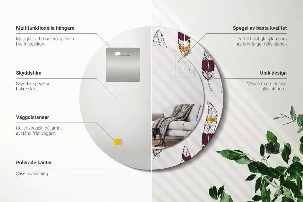 Lustro z drukowaną ramką w motywie piór