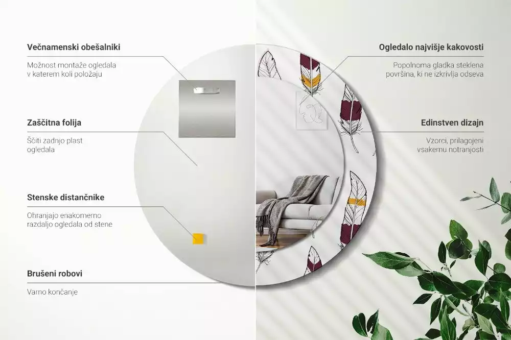 Lustro z drukowaną ramką w motywie piór