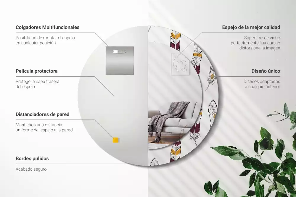 Lustro z drukowaną ramką w motywie piór