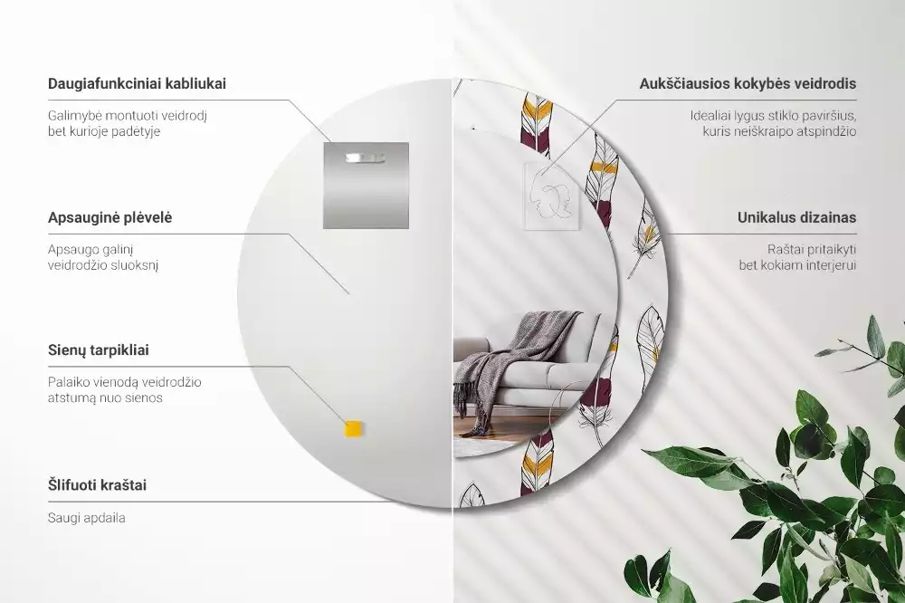 Lustro z drukowaną ramką w motywie piór