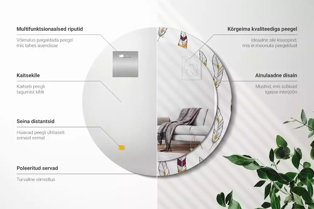 Lustro z drukowaną ramką w motywie piór