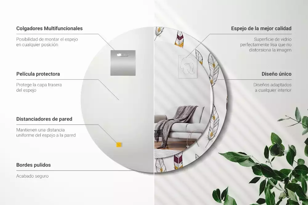 Lustro z drukowaną ramką w motywie piór