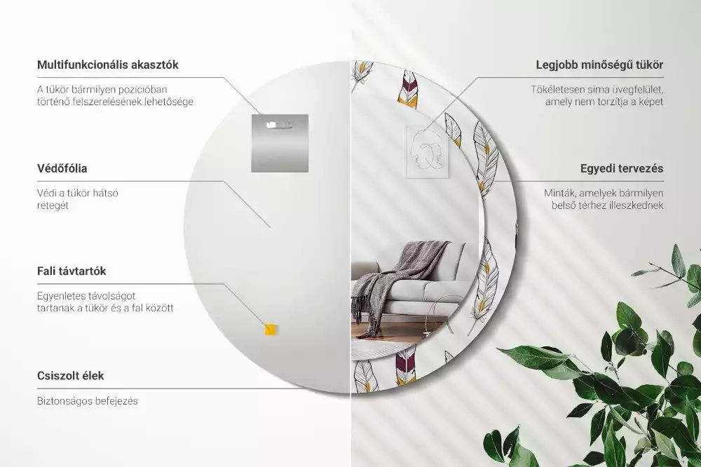 Lustro z drukowaną ramką w motywie piór