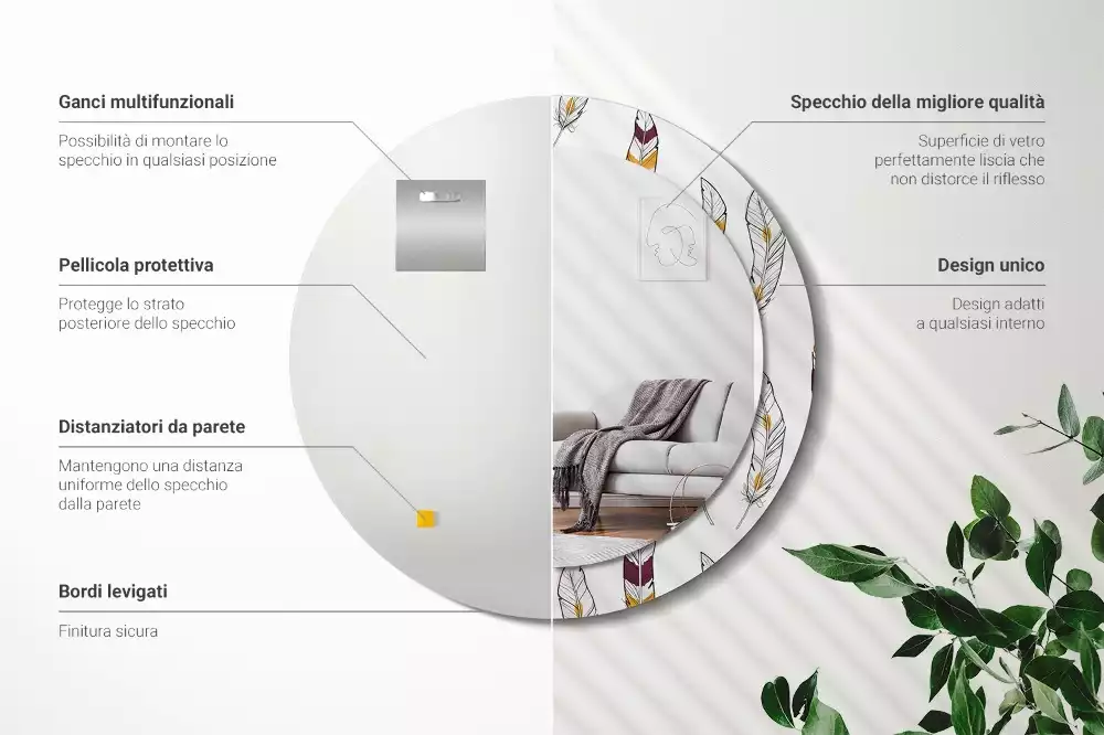 Lustro z drukowaną ramką w motywie piór