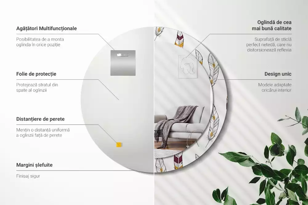 Lustro z drukowaną ramką w motywie piór