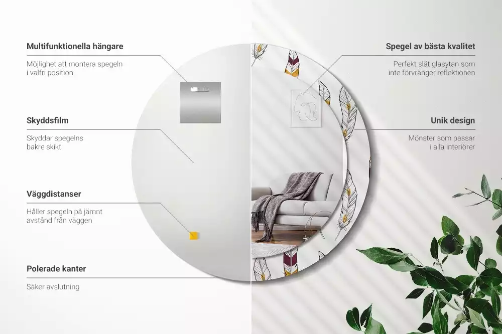 Lustro z drukowaną ramką w motywie piór