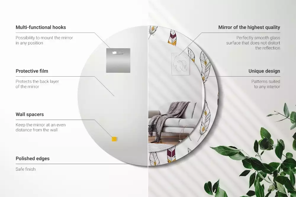 Lustro z drukowaną ramką w motywie piór