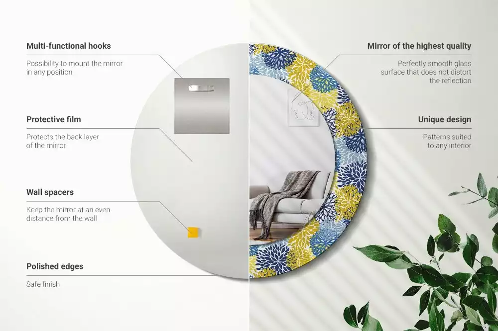 Lustro z drukowaną ramką w motywie niebieskich kwiatów