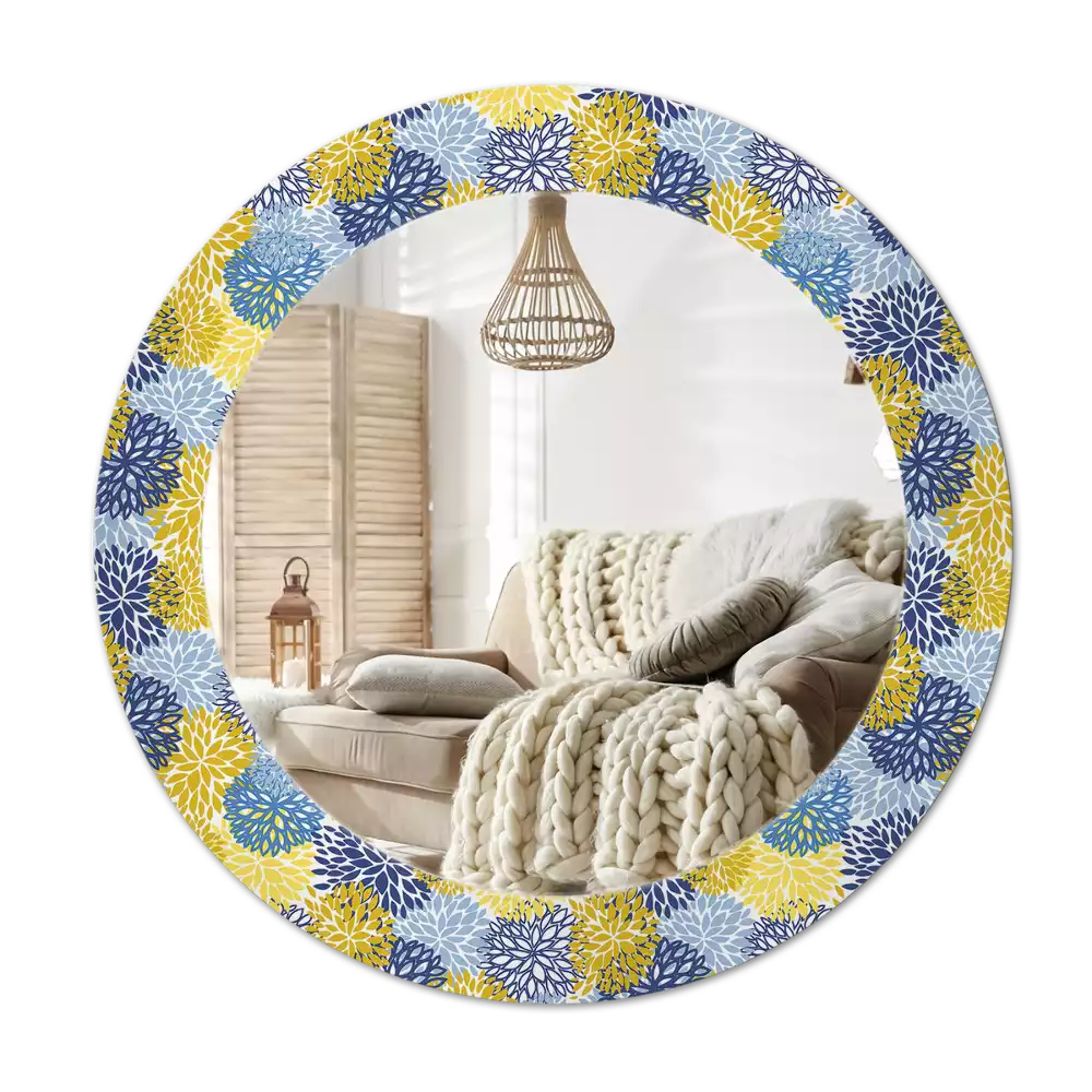 Lustro z drukowaną ramką w motywie niebieskich kwiatów