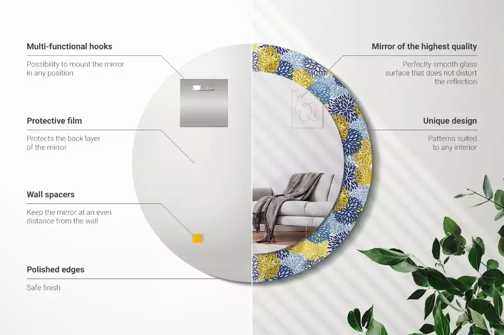 Lustro z drukowaną ramką w motywie niebieskich kwiatów