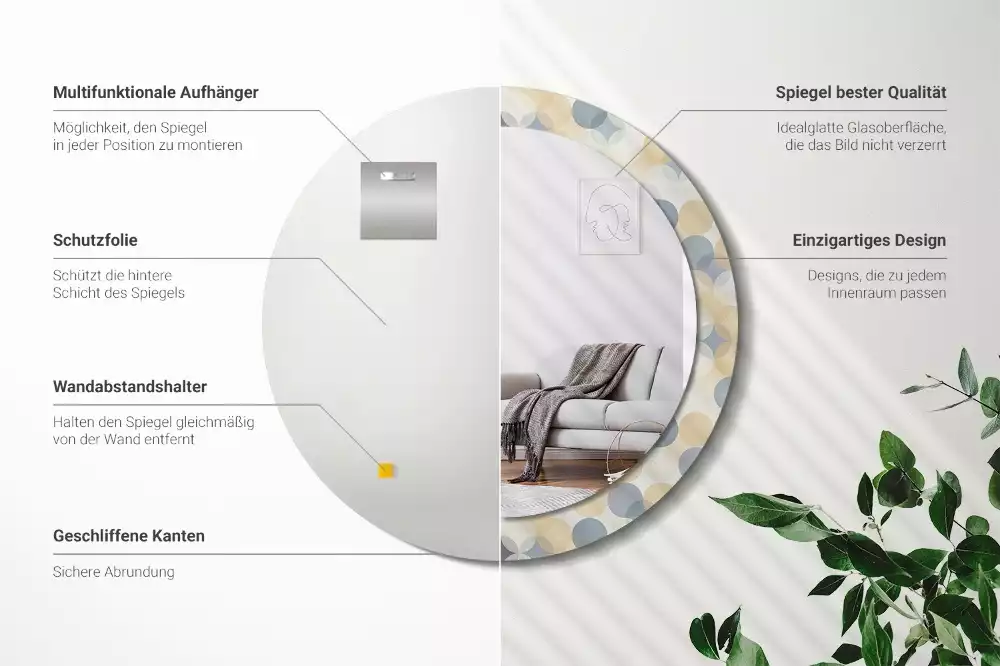 Lustro w ramie z nadrukiem przedstawiającym geometryczne koła