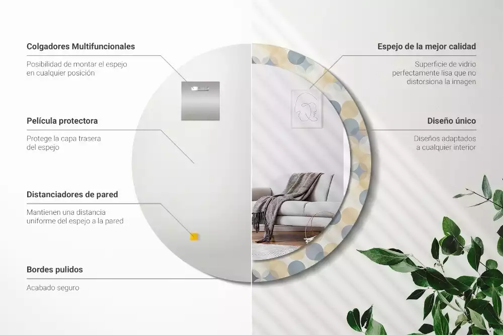 Lustro w ramie z nadrukiem przedstawiającym geometryczne koła