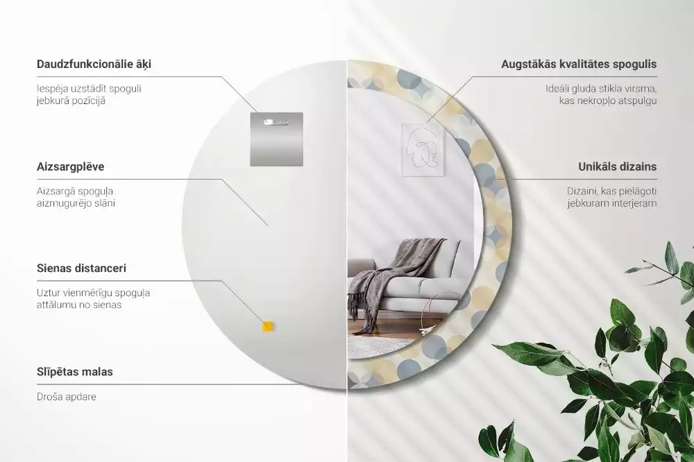 Lustro w ramie z nadrukiem przedstawiającym geometryczne koła