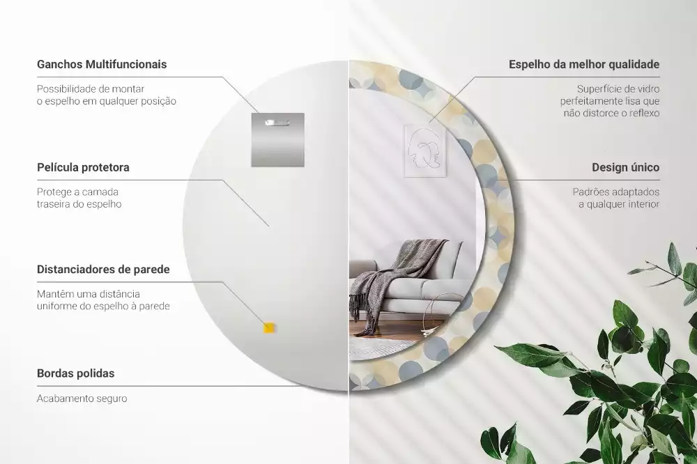 Lustro w ramie z nadrukiem przedstawiającym geometryczne koła