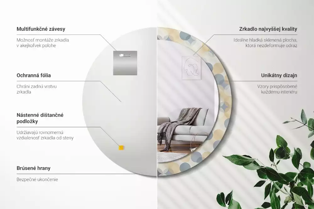 Lustro w ramie z nadrukiem przedstawiającym geometryczne koła