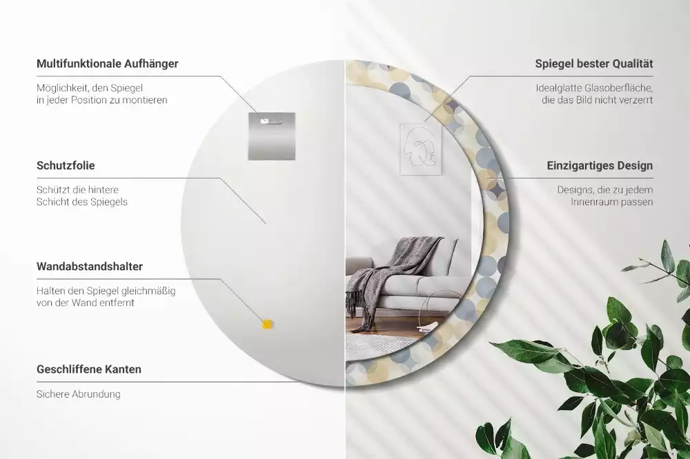 Lustro w ramie z nadrukiem przedstawiającym geometryczne koła