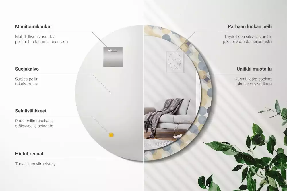 Lustro w ramie z nadrukiem przedstawiającym geometryczne koła