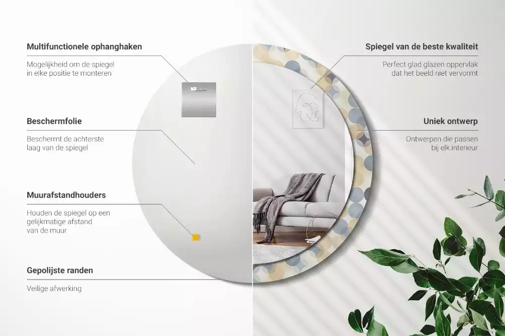 Lustro w ramie z nadrukiem przedstawiającym geometryczne koła