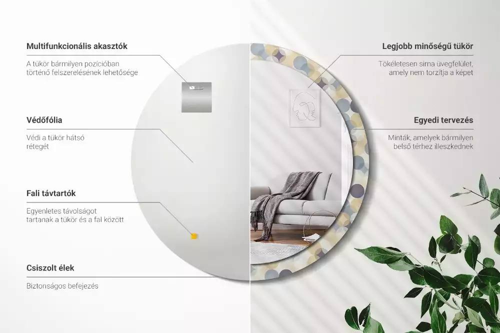 Lustro w ramie z nadrukiem przedstawiającym geometryczne koła