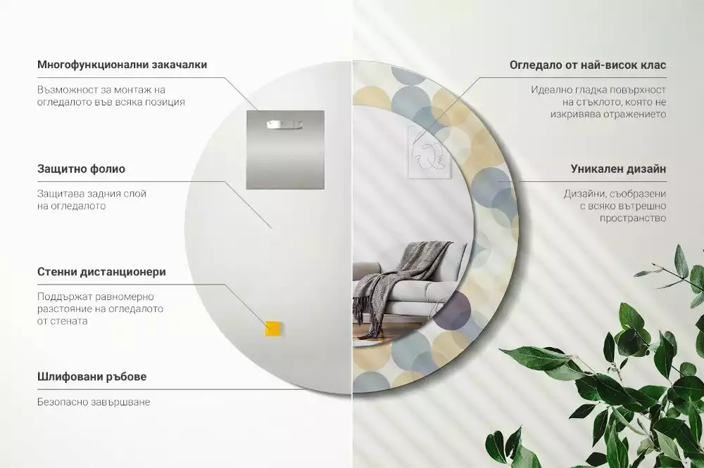 Lustro w ramie z nadrukiem przedstawiającym geometryczne koła