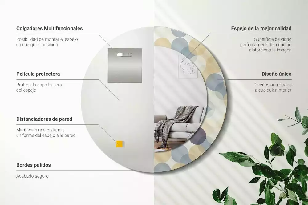 Lustro w ramie z nadrukiem przedstawiającym geometryczne koła