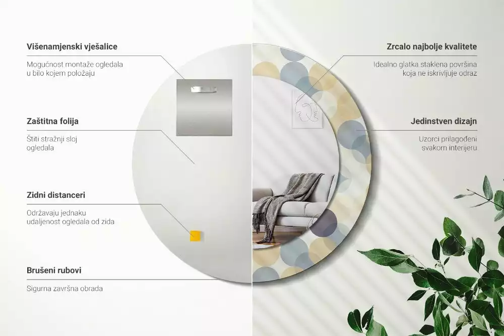 Lustro w ramie z nadrukiem przedstawiającym geometryczne koła