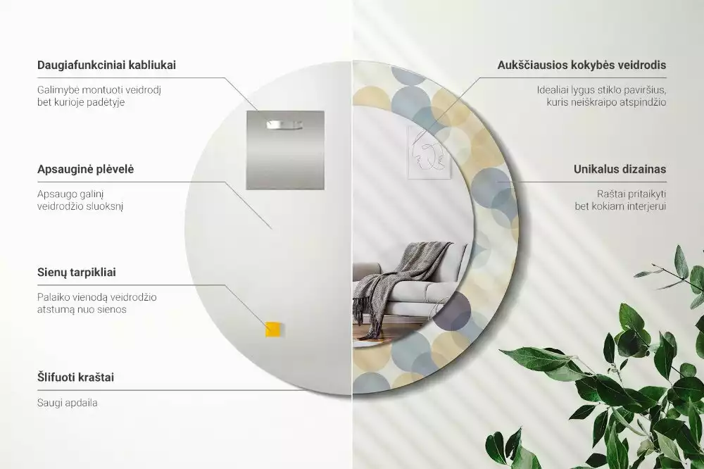 Lustro w ramie z nadrukiem przedstawiającym geometryczne koła