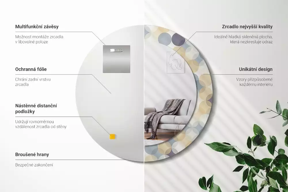 Lustro w ramie z nadrukiem przedstawiającym geometryczne koła