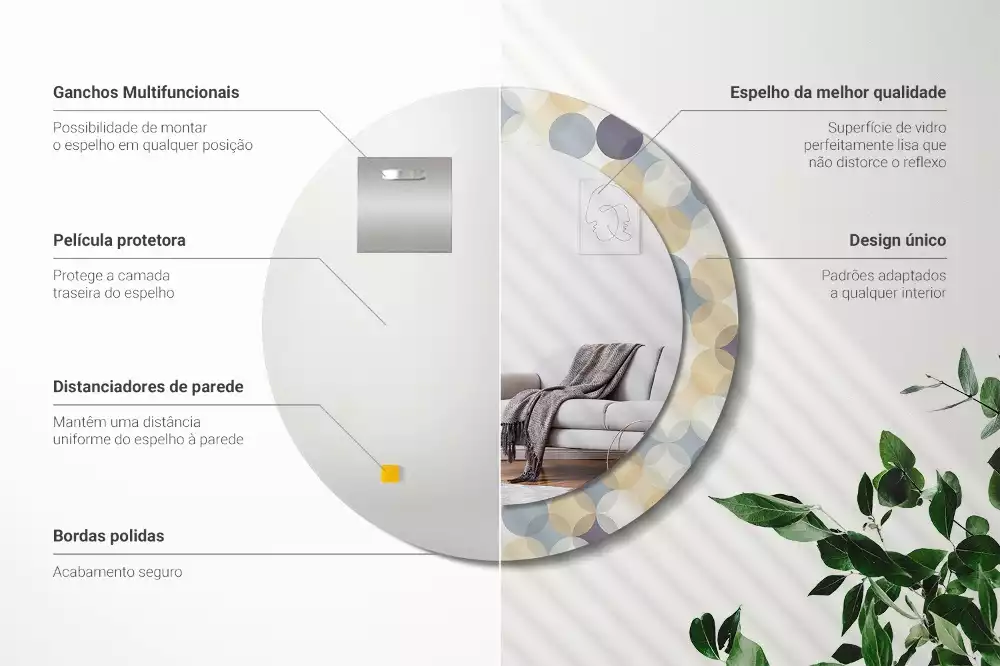 Lustro w ramie z nadrukiem przedstawiającym geometryczne koła