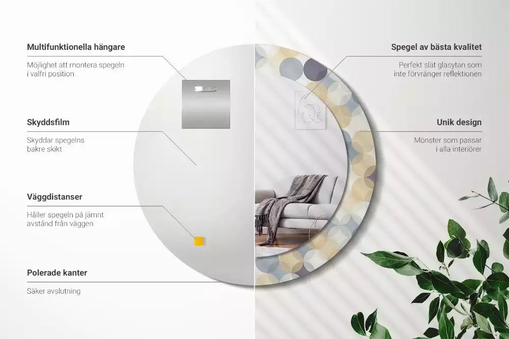 Lustro w ramie z nadrukiem przedstawiającym geometryczne koła