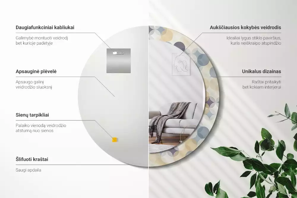 Lustro w ramie z nadrukiem przedstawiającym geometryczne koła