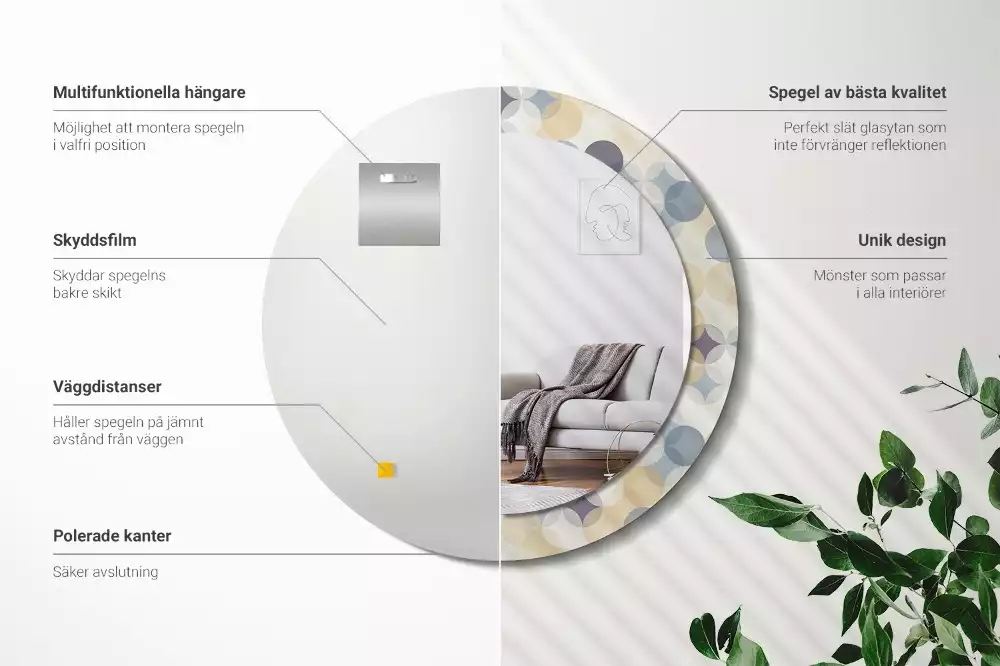 Lustro w ramie z nadrukiem przedstawiającym geometryczne koła