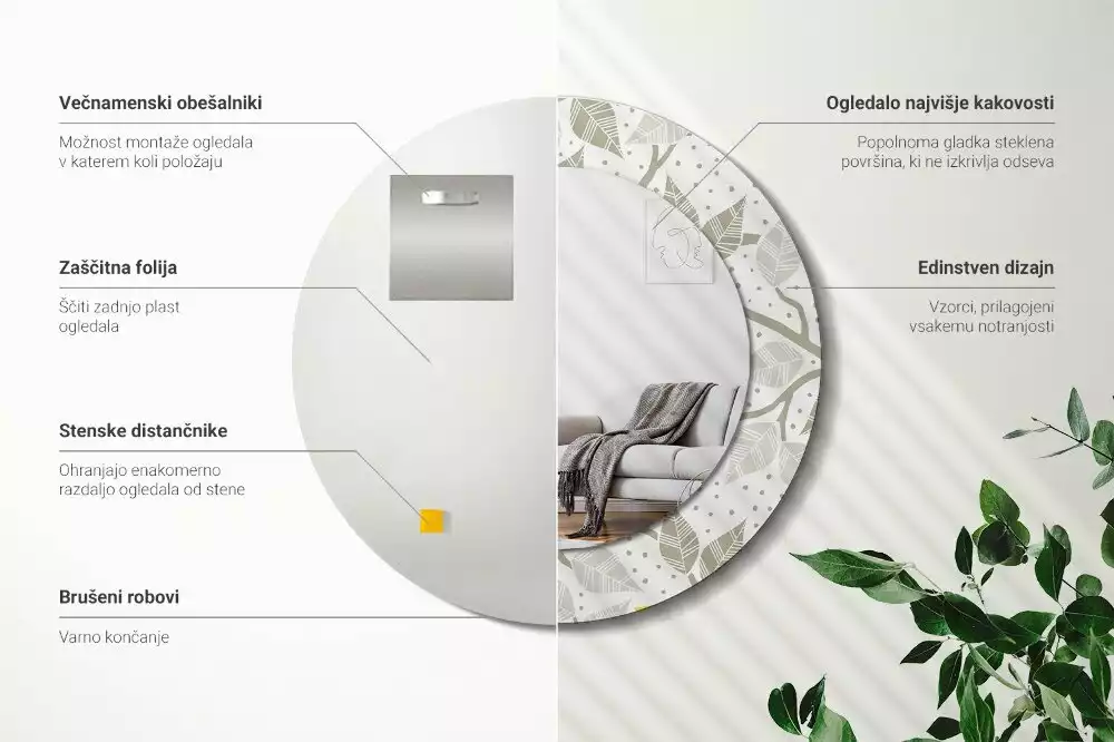 Lustro w ramie z nadrukiem przedstawiającym żółte ptaki siedzące na gałęziach