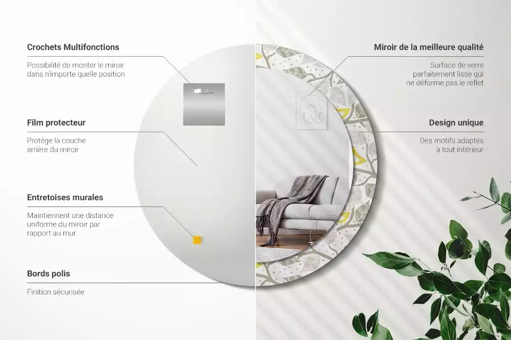 Lustro w ramie z nadrukiem przedstawiającym żółte ptaki siedzące na gałęziach