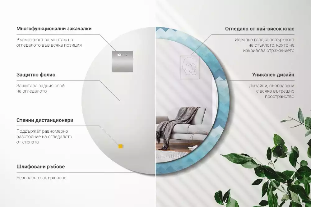 Lustro z drukowaną ramką w niebieski szewron