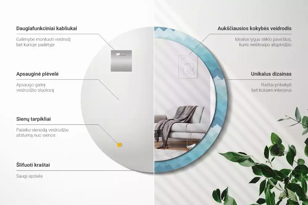 Lustro z drukowaną ramką w niebieski szewron