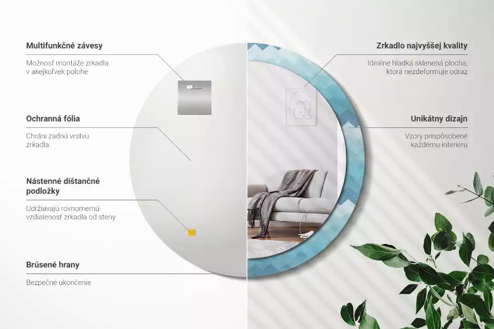 Lustro z drukowaną ramką w niebieski szewron